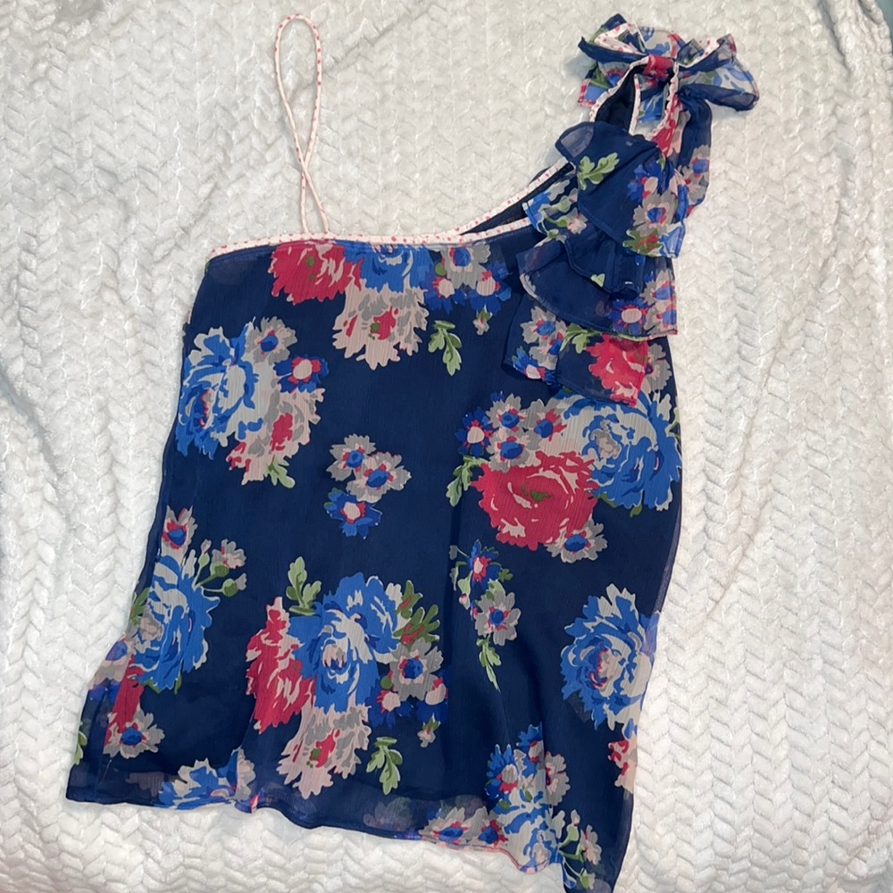 Abercrombie & fitch one shoulder blue  floral top